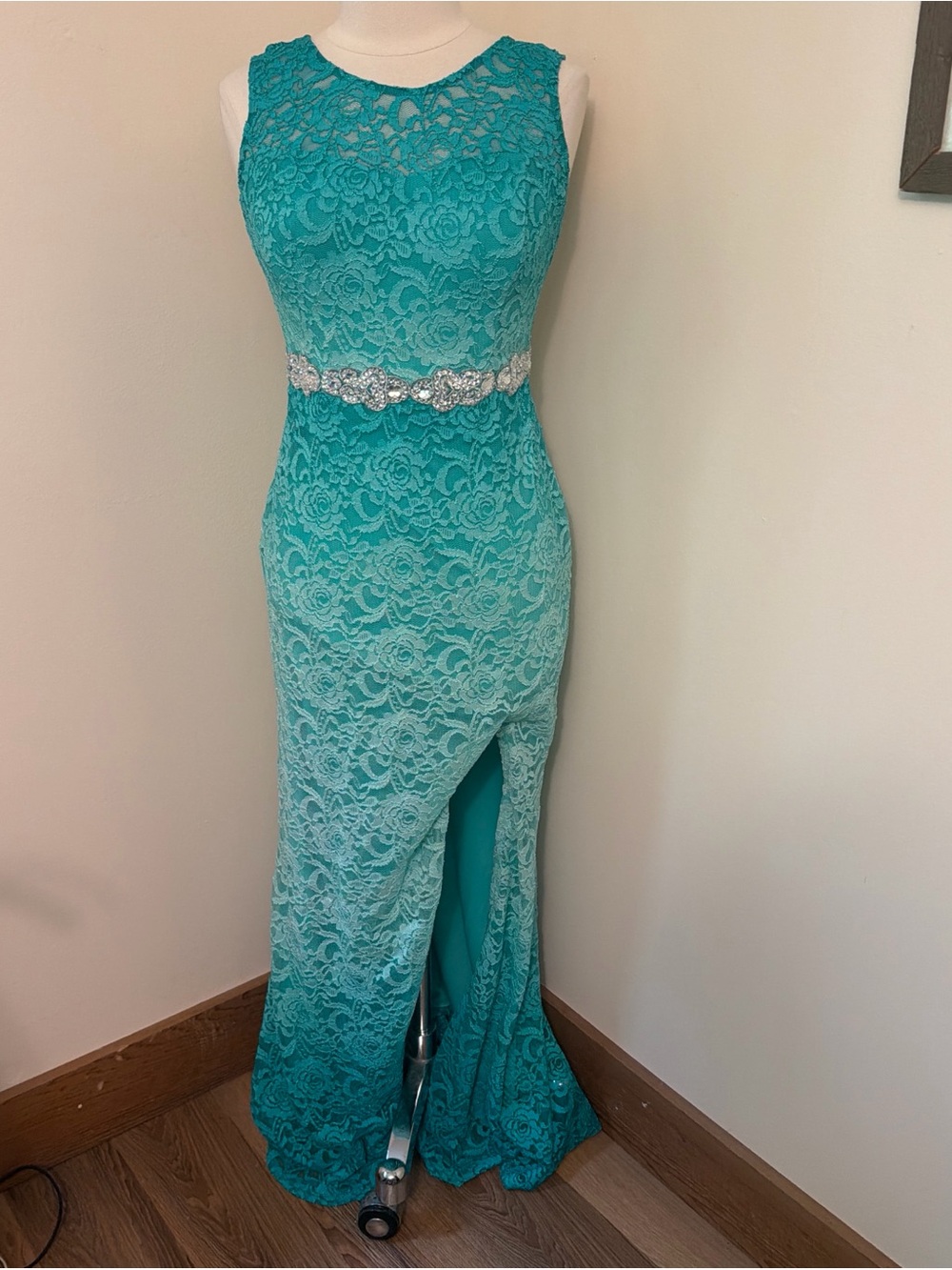 City Triangles Ombre Lace Cutout Back High Slit Maxi Dress Size 13